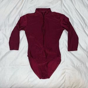 Natalie DanceWear 3/4 Sleeve Front Zip Leotard Burgundy Size Medium
